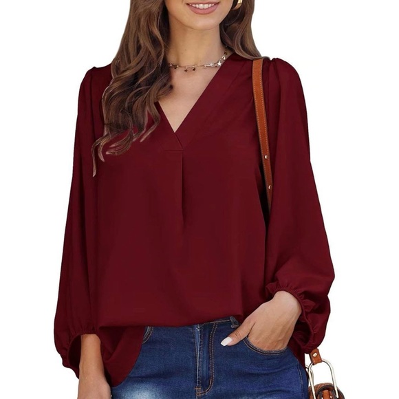Boho deep red flouncey blouse - Picture 2 of 8